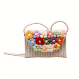 realaiot  Flower Handwoven Crossbody Bag, Cute Colorblock Shoulder Bag, Women's Casual Handbag & Purse