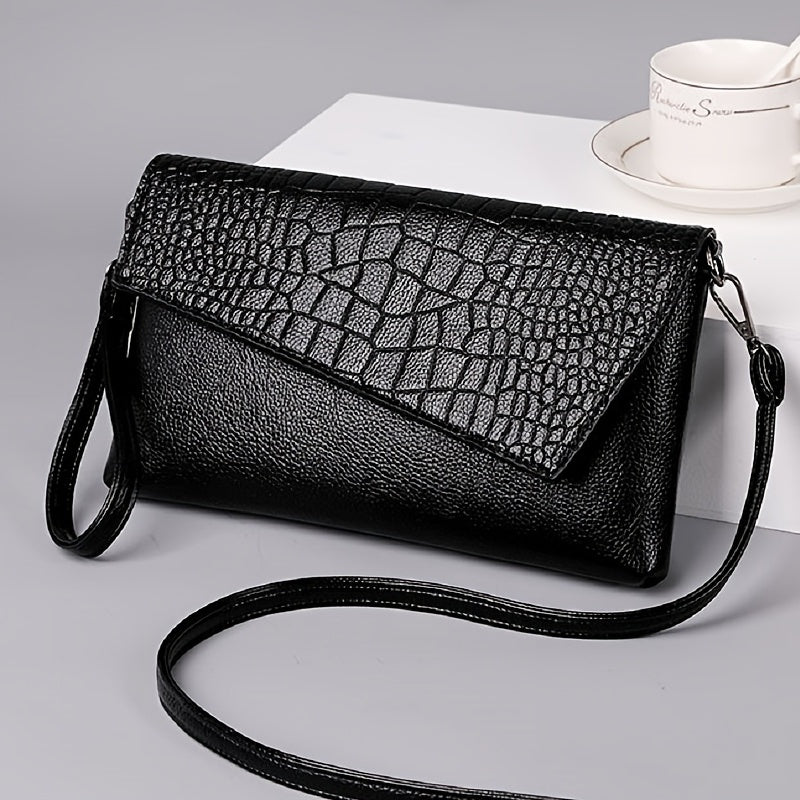 realaiot  Stylish Square Crossbody Bag, Women's Crocodile Pattern Clutch Purse, Luxury Wristlet Phone Wallet