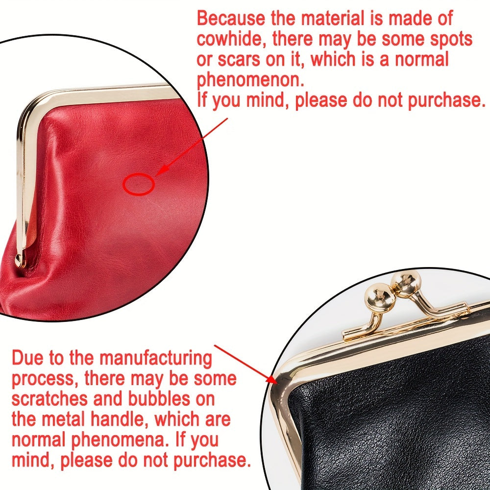 realaiot Royal Bagger Coin Purse For Women, Genuine Cow Leather Handbag, Vintage Kiss Lock Clutch Wallet