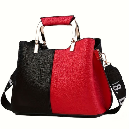 Color Contrast Handbag For Women, Fashion Crossbody Bag, PU Leather Shoulder Purse