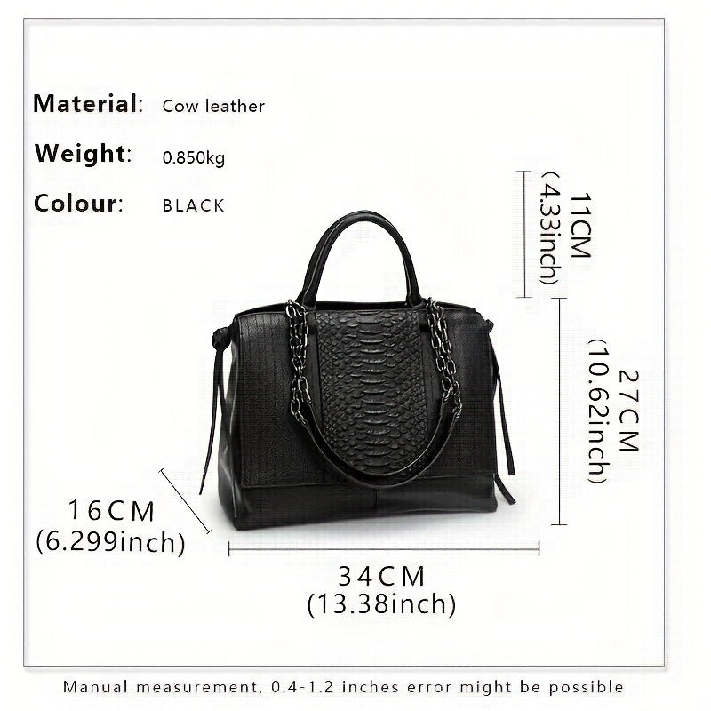 realaiot  Genuine Leather Handbag For Women, Crocodile Pattern Shoulder Bag, Luxury Large Capacity Tote Bag