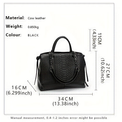 realaiot  Genuine Leather Handbag For Women, Crocodile Pattern Shoulder Bag, Luxury Large Capacity Tote Bag