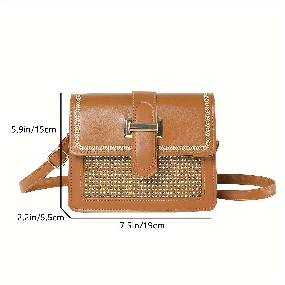 realaiot  Fashion Rhinestone Crossbody Bag, Women's Mini Shoulder Bag, Retro PU Leather Square Flap Purse