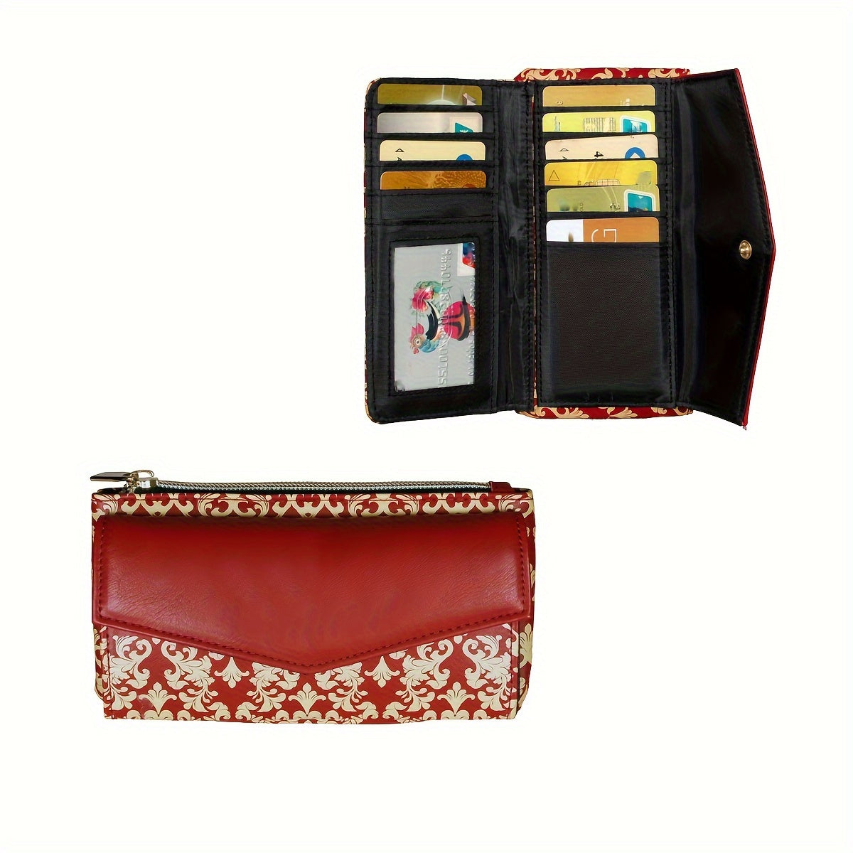 realaiot Classic Vintage Pattern Long Wallet, Chinese Style Clutch Coin Purse, Large Capacity Card Bag