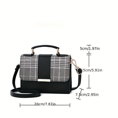 Trendy Plaid Pattern Handbags, Snap Button Crossbody Bag, Women's Top Handle Flap Purses For Everyday