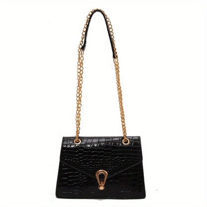 realaiot  Classic Crocodile Pattern Square Bag, Trendy Flap Chain Bag, Women's Small PU Leather Purse