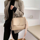 realaiot  Vintage Solid Color Handbags, Striped Strap Shoulder Bag, Women's Flap Office & Work Purse