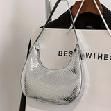 realaiot  Fashion Crocodile Pattern Crescent Bag, Trendy Shoulder Hobo Bag, Women's Casual Handbag & Purse