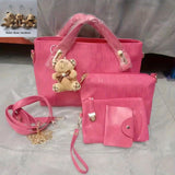 Women's Fashion Tote Bag Set, 4 Pcs Trendy Handbag & Shoulder Bag & Clutch Bag & Key Card Bag