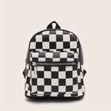 realaiot  Checkered Backpack For Women, Mini Faux Leather Daypack, Plaid Pattern Travel School Bag