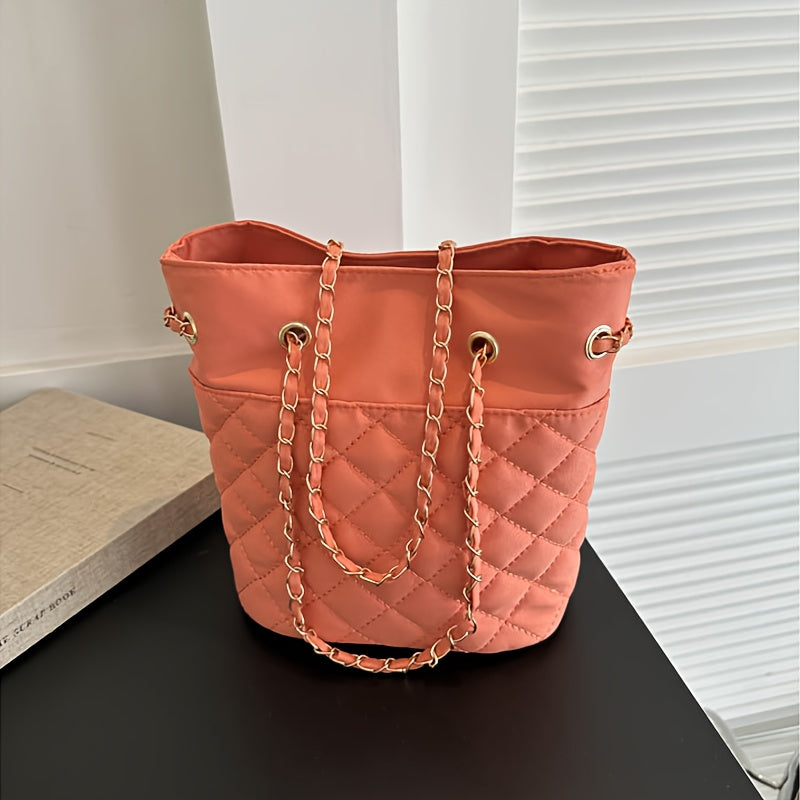 Mini Quilted Bucket Bag, Fashion Shoulder Tote Bag, Women's Trendy Handbag & Purse