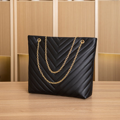 Trendy Chain Tote Bag, Women's Large Capacity Shoulder Bag, Simple Solid Color Handbag