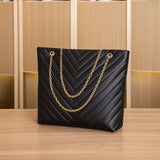 realaiot  Trendy Chain Tote Bag, Women's Large Capacity Shoulder Bag, Simple Solid Color Handbag