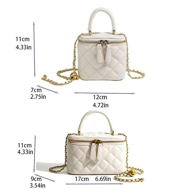 realaiot  Mini Square Box Handbag, Argyle Quilted Chain Crossbody Bag, Fashion Bucket Purses With Top Handle For Women