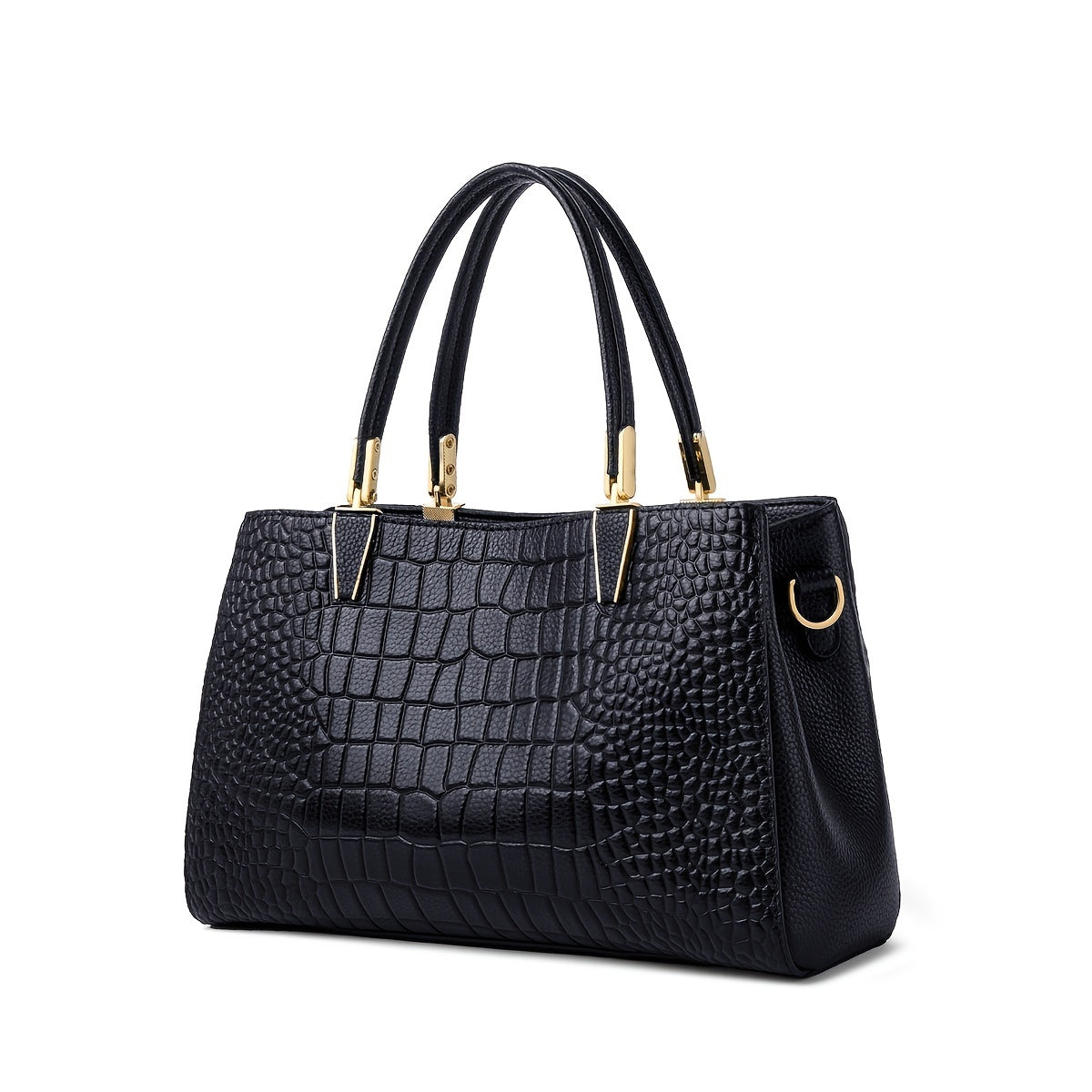 realaiot  Elegant Crocodile Pattern Handbag, Women's Fashion Double Handle Purse, Trendy Shoulder Bag For Work