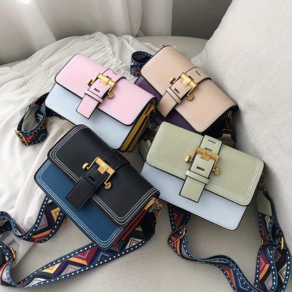 realaiot  Mini Fashion Flap Crossbody Bag, Trendy Colorblock Shoulder Bag, Women's Casual Handbag & Purse