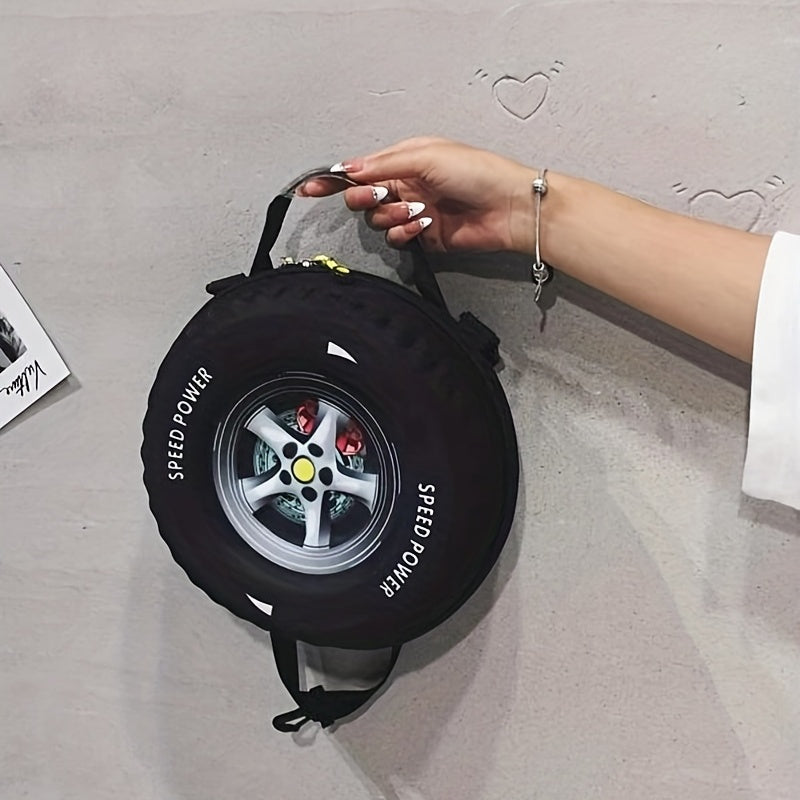 Tire Shaped Shoulder Bag, Creative Rubber Handbags, Letter Graphic Circle Purse