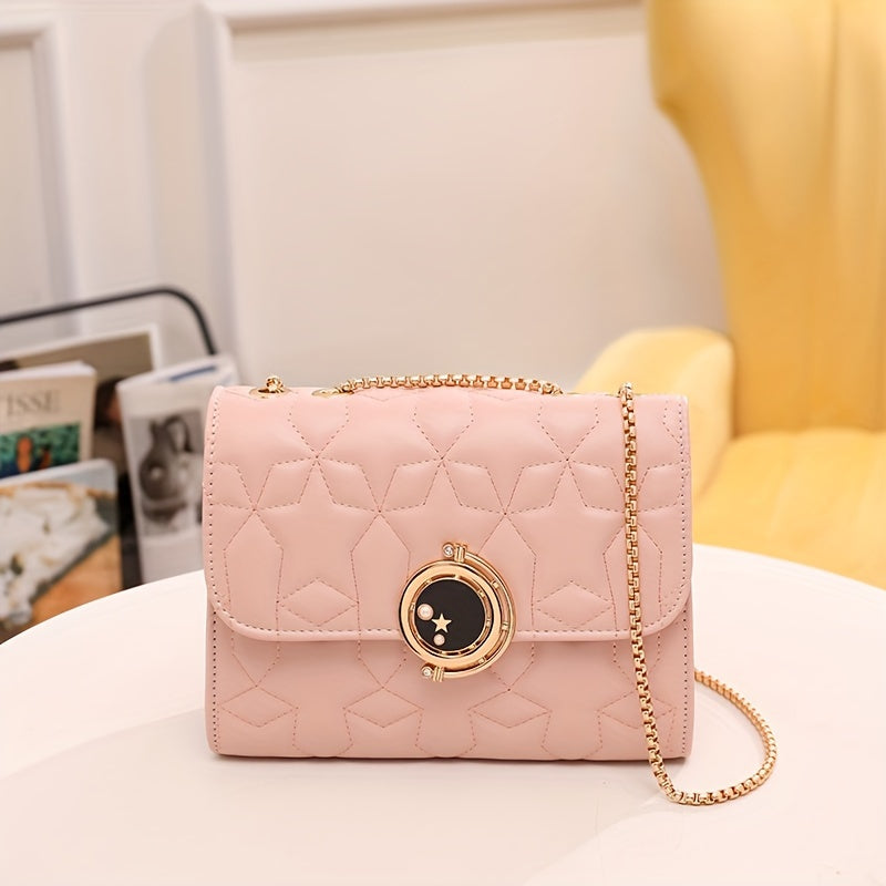 realaiot  New Star Patterned Decorative Single Shoulder Crossbody Bag, Fashionable And Casual PU Leather Crossbody Bag, Minimalist Handbag Small Bag, Outdoor Travel Small Square Bag, Detachable Chain, Valentine's Day Birthday Gift (9.05*3.15*7.10)inch