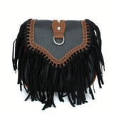 realaiot  Bohemian Tassel Crossbody Bag, Retro Suede Fringe Shoulder Bag, Hobo Saddle Purse For Women