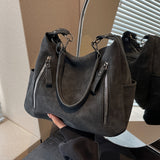 realaiot  Large Capacity Retro Style Shoulder Bag, Solid Color Handbag For Women, Trendy Zipper Commuter Bag