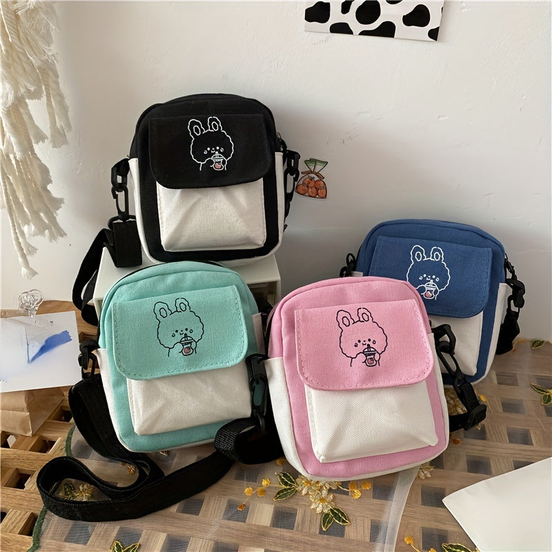 realaiot  Canvas Women‘s Phone Bag Cartoon Printed Shoulder Messenger Bag Fashion Hit Color Flap Purse Casual Handbag Female Shopping Bag
