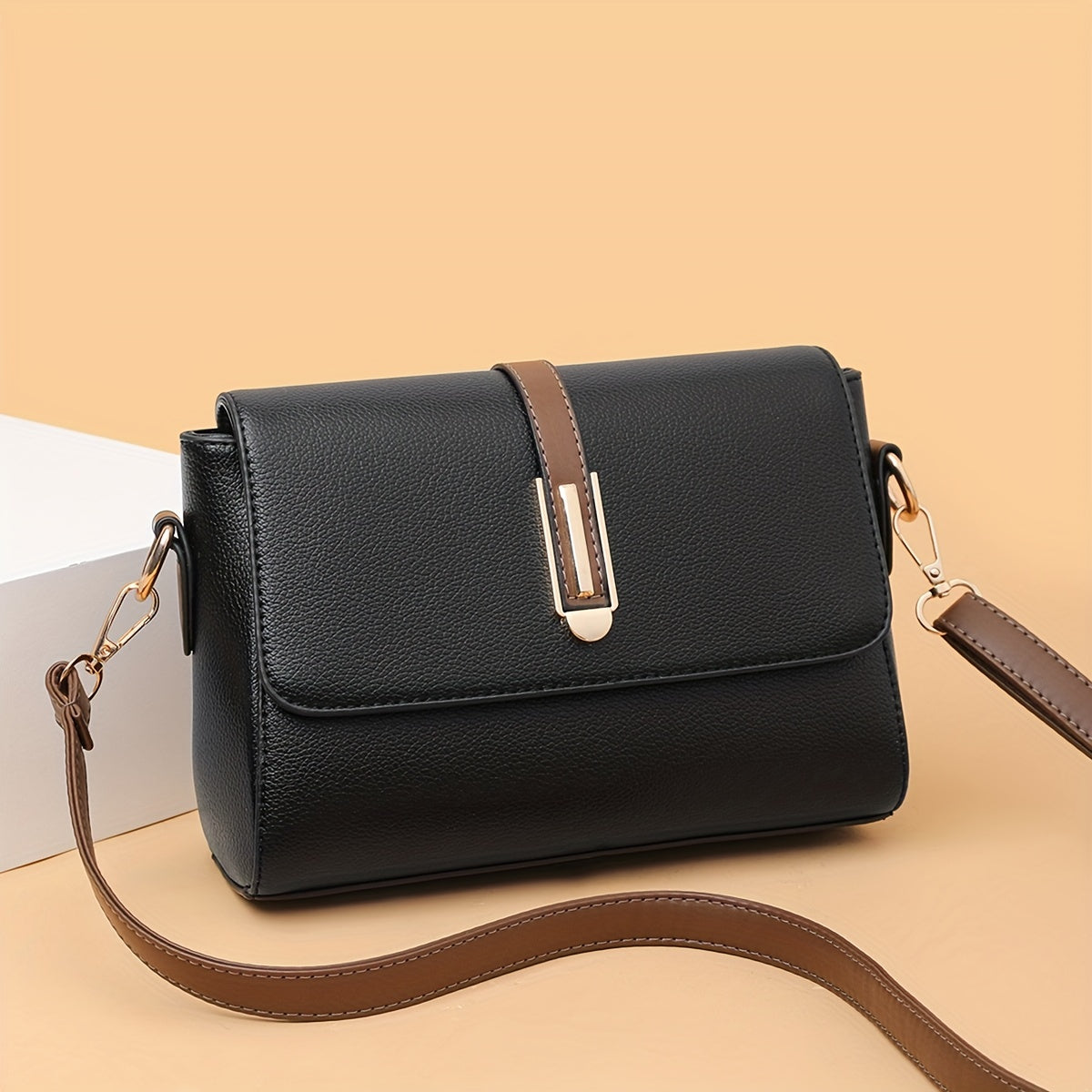 Retro PU Leather Crossbody Bag, Color Contrast Shoulder Bag, Women's Flap Every Day Purse