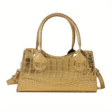 realaiot  Vintage Crocodile Pattern Handbag, Trendy PU Leather Crossbody Bag, Women's Casual Stylish Handbag & Purse
