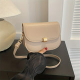 Minimalist Small Saddle Bag, All-Match Solid Color Flap Shoulder Purse, PU Leather Handbag