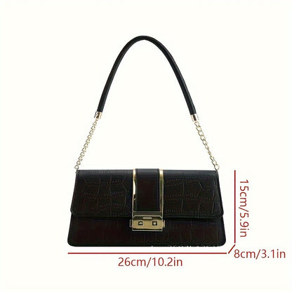 realaiot Fashion Chain Shoulder Bag, Crocodile Pattern Underarm Purse, Women's Buckle Handbag