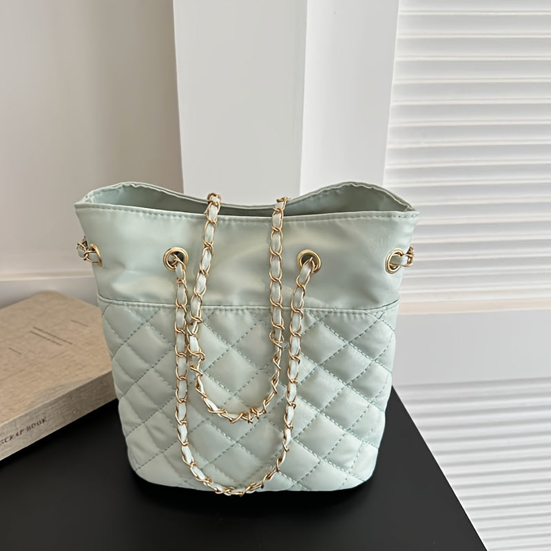 Mini Quilted Bucket Bag, Fashion Shoulder Tote Bag, Women's Trendy Handbag & Purse