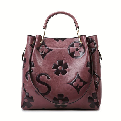 Elegant Flower Embossed Handbag, Fashionable Satchel Bag For Work, Classic All-Match Bag