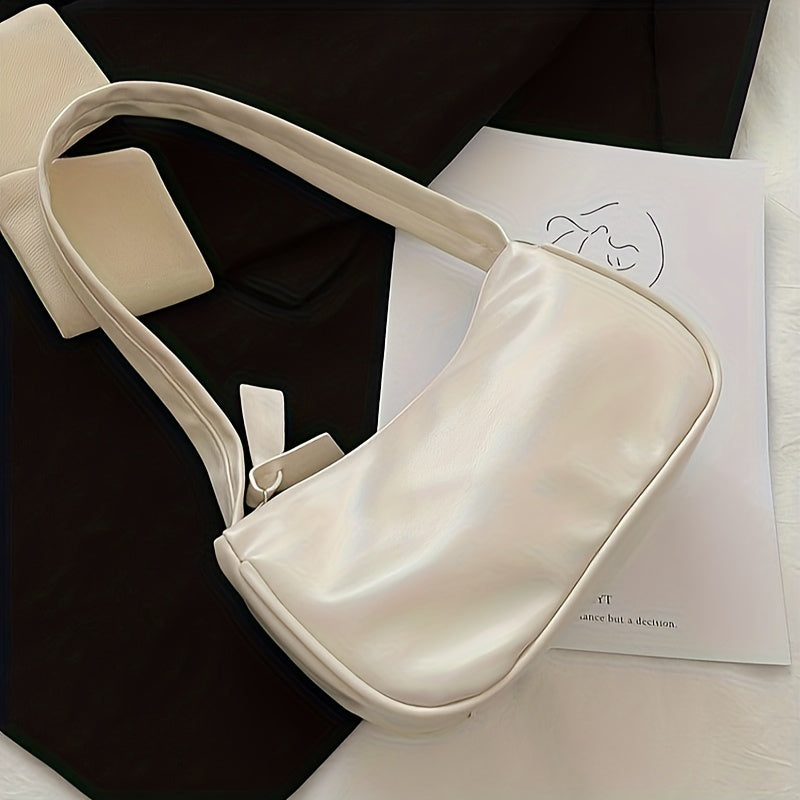 realaiot  Stylish PU Leather Shoulder Bag, Simple Solid Color Underarm Bag, Perfect Armpit Bag For Daily Use