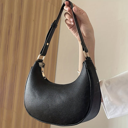 realaiot  Trendy Solid Color Crescent Bag, Minimalist Underarm Baguette Bag, All-Match Armpit Bag