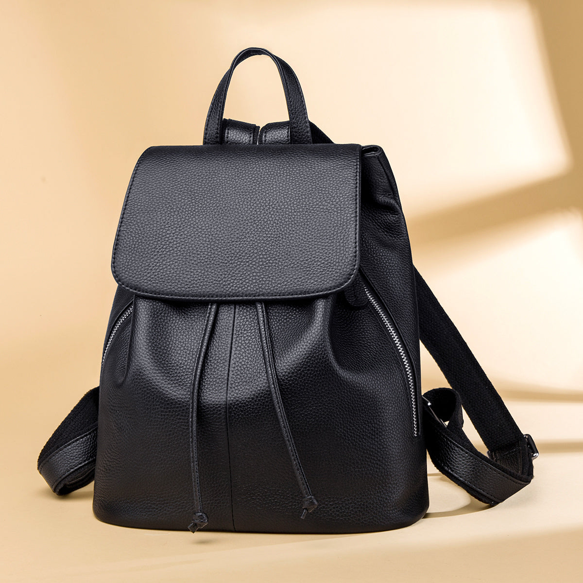 realaiot  Genuine Leather Drawstring Backpack, Fashion Women's Flap Shoulder Bag, Versatile School Bag