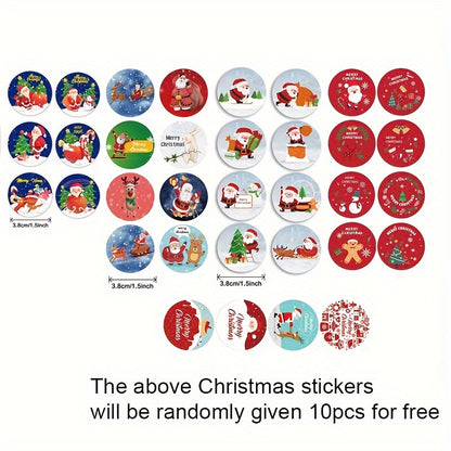 10 Pcs Mixed Christmas Packaging Bags With Stickers, Candy Packaging Bag, Chocolate Biscuit Bag, Food Storage Bag, For Christmas Decorations, Christmas Party Supplies, Christmas Accessories