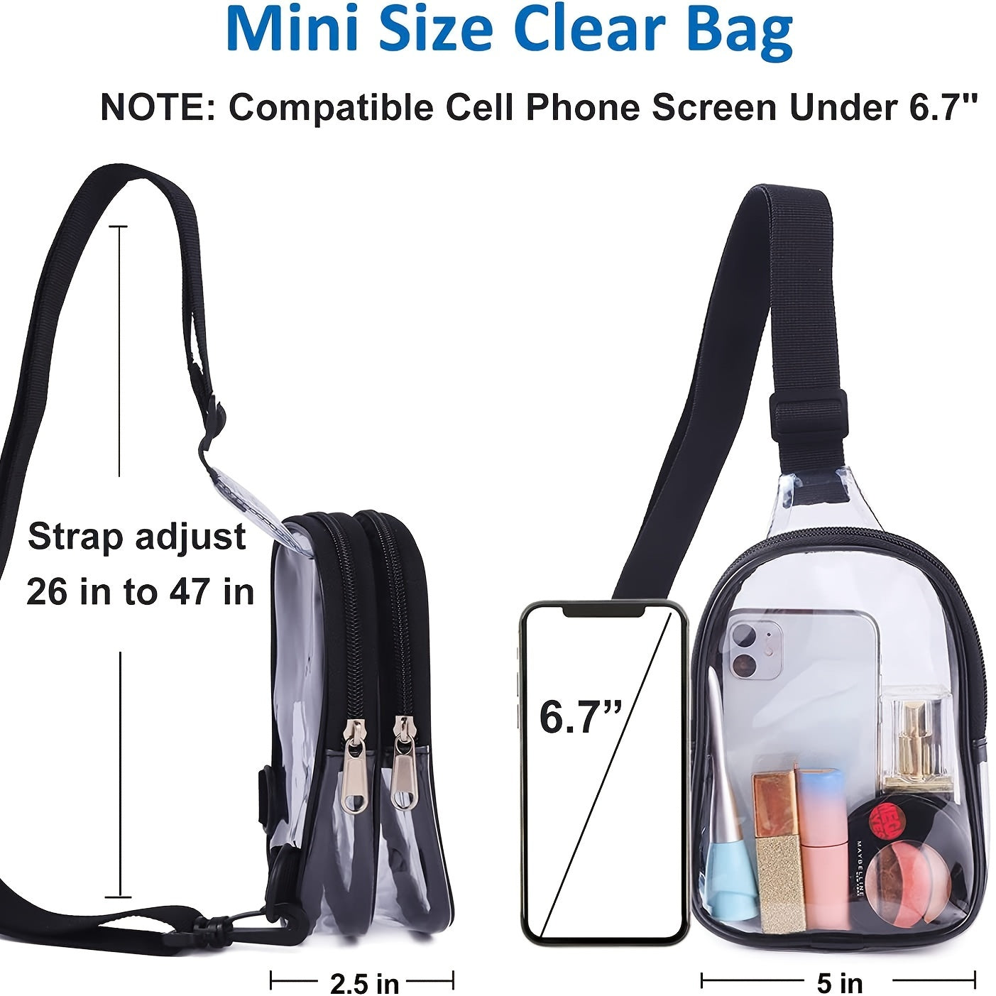 Mini Clear Sling Bag, Casual Zipper Crossbody Chest Purse For Sports & Outdoor