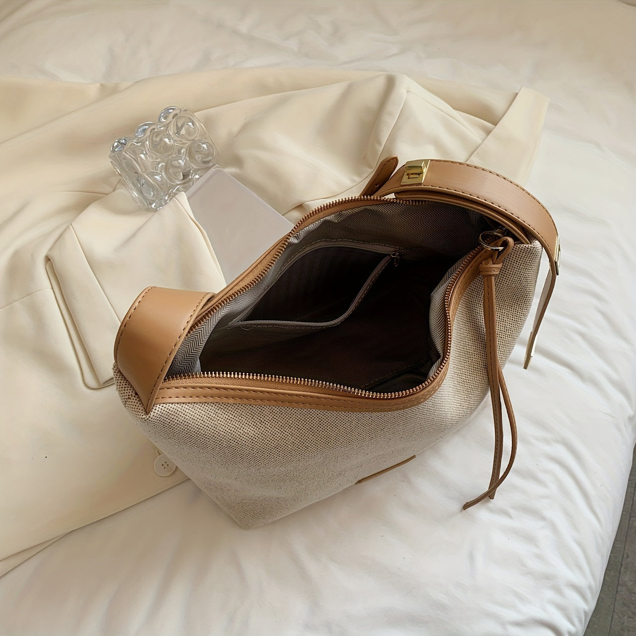 realaiot  Casual Minimalist Shoulder Bag, Classic Colorblock Hobo Bag, Women''s Canvas Handbag