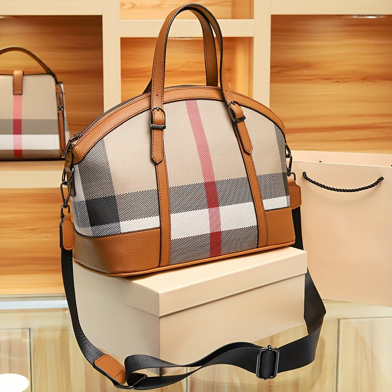 realaiot  Plaid Pattern Large Capacity Bag, Women's New Shoulder Bag, Trendy Briefcase, Document Bag