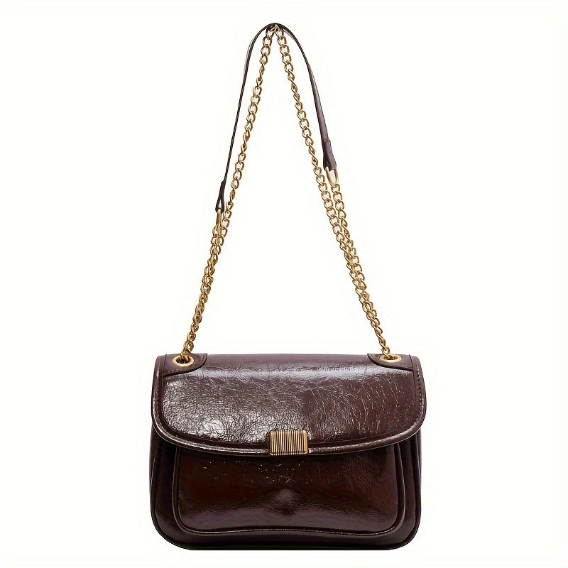 realaiot  Retro Chain Crossbody Bag, Oil Wax Leather PU Flap Purse, Fashion Shoulder Bag For Women