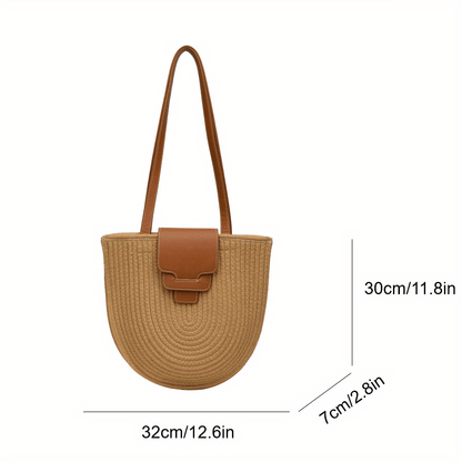 realaiot  Straw Woven Large Capacity Tote Bag, Lightweight Fashion Shoulder Bag, Exquisite Summer Beach Handbag