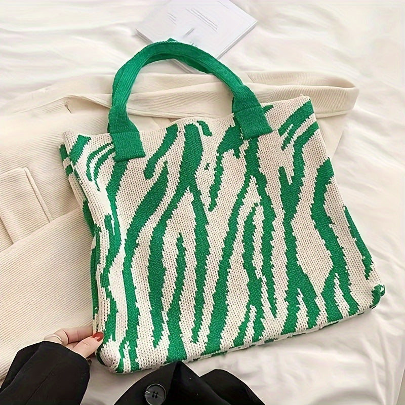 realaiot  Stylish Zebra Pattern Shoulder Bag, All-Match Knitted Handbag, Women's Casual Daily Use Bag