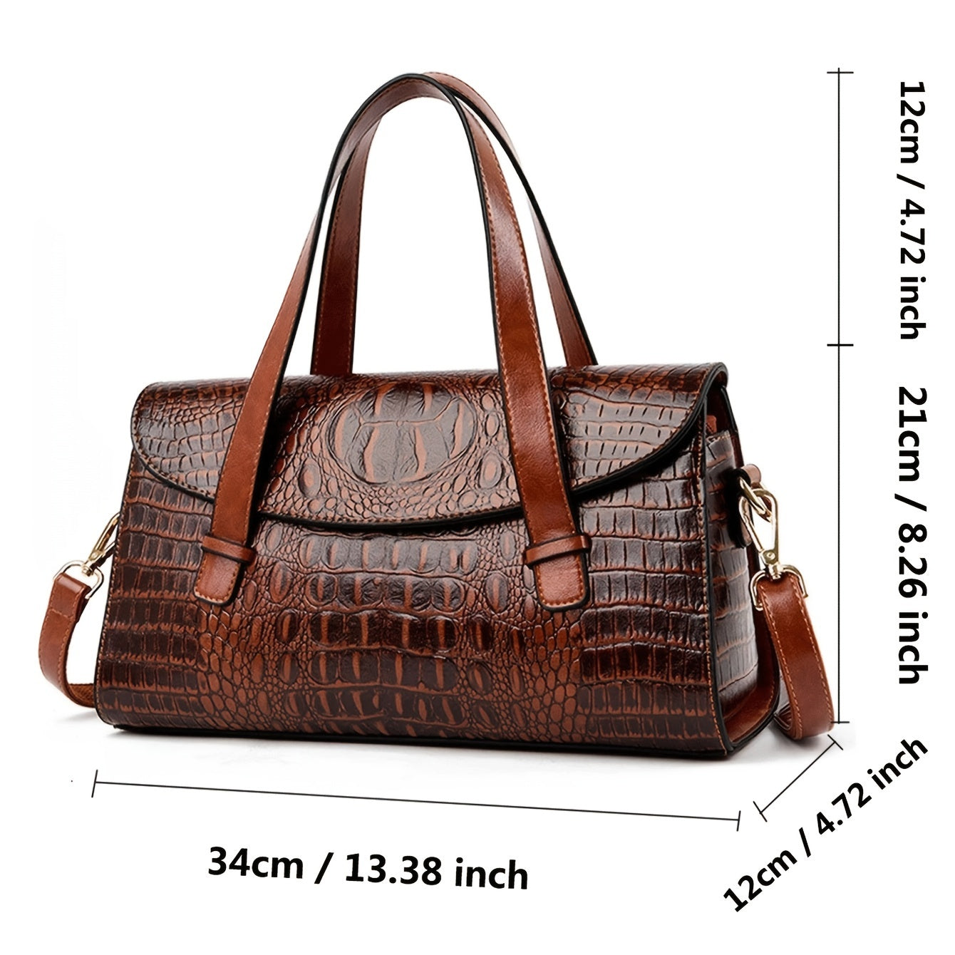 realaiot  Crocodile Pattern Tote Bag For Women, Luxury Flap Satchel Purse, Retro Vegan Leather Crossbody Bag