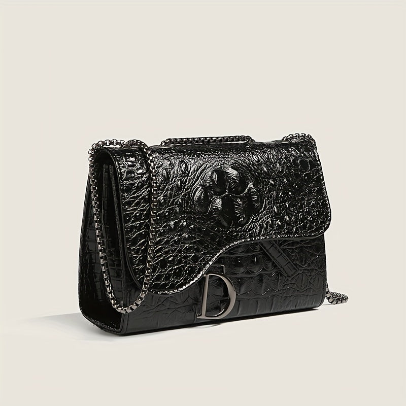 Mini Crocodile Print Crossbody Bag, Luxury Flap Shoulder Bag, Women's Elegant Handbag & Purse