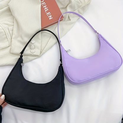 realaiot  Solid Color Versatile Shoulder Bag, Zipper Stylish Underarm Bag, Minimalist Trendy Half-moon Bag