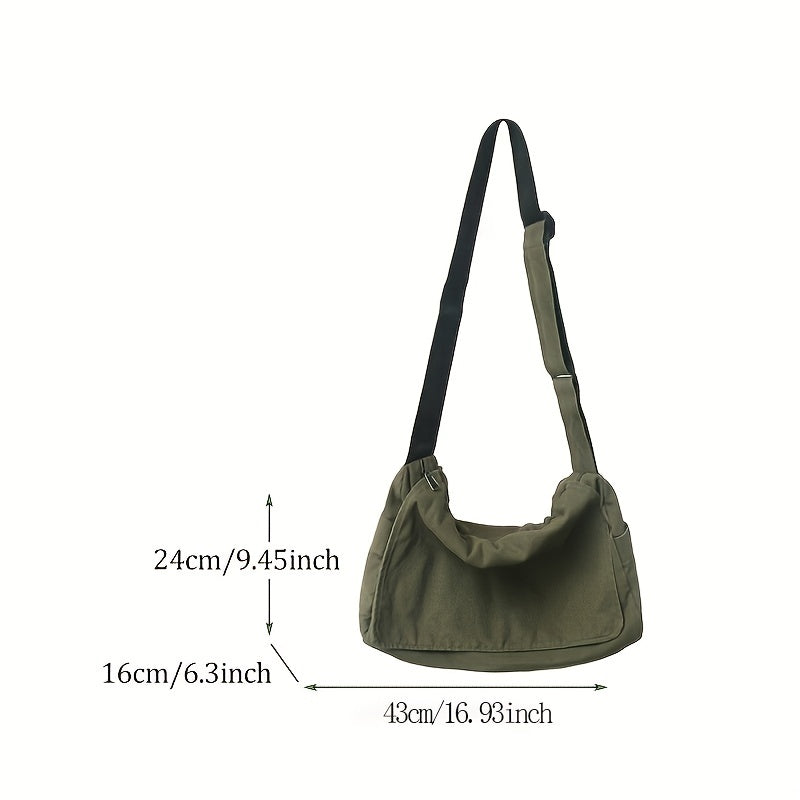 Simple Canvas Messenger Bag, Large Capacity Crossbody Bag, Trendy Flap Shoulder Bag