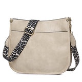 realaiot  Leopard Print Straps Crossbody Bag, Solid Color Saddle Bag, Shoulder Zipper Bag For Work