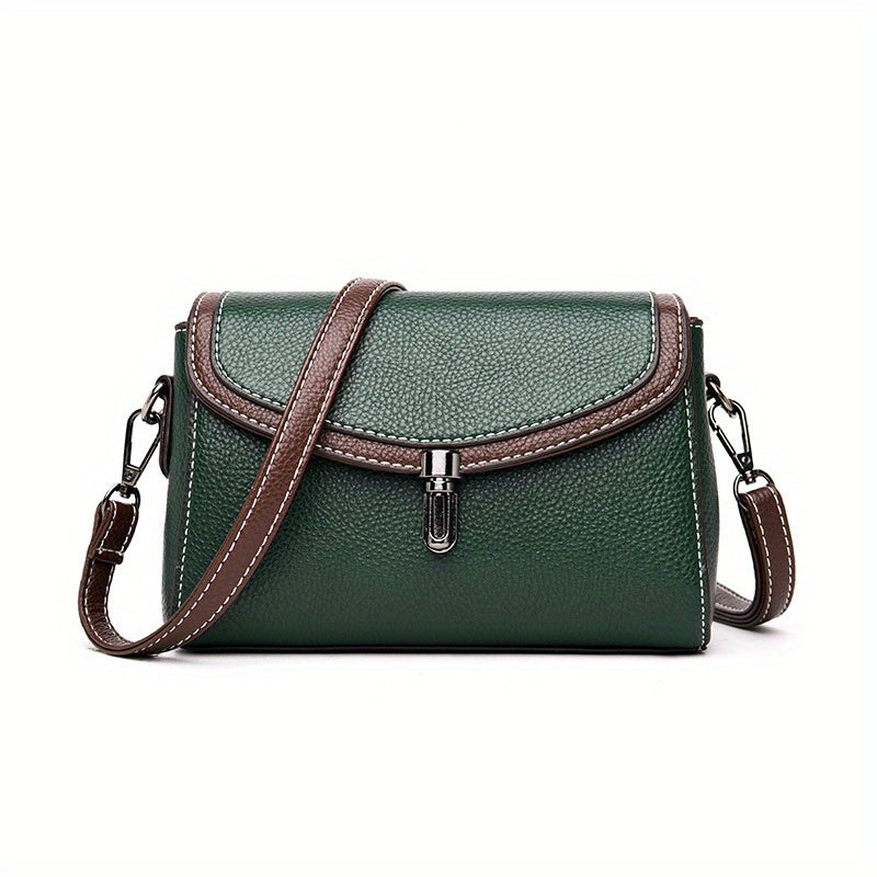 Color Contrast Crossbody Bag, Fashion Turn Lock Flap Purse, Mini Shoulder Bag For Women