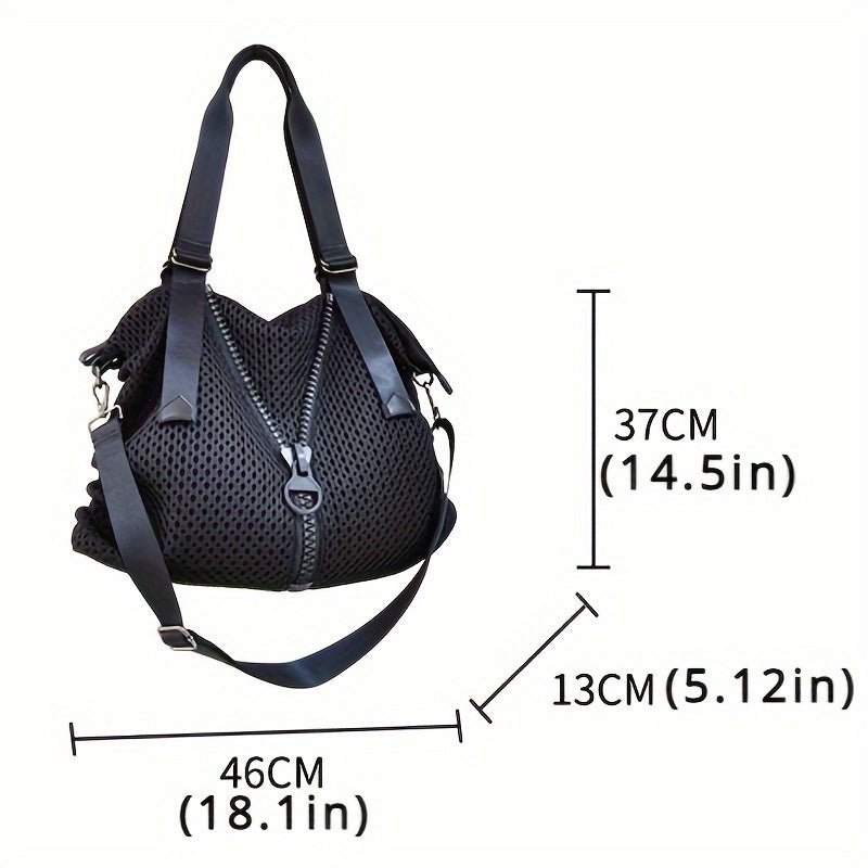 realaiot  Fashion Mesh Tote Bag For Women, Large Capacity Crossbody Bag, Trendy Hobo Shoulder Bag For Travel, Work, Shopping