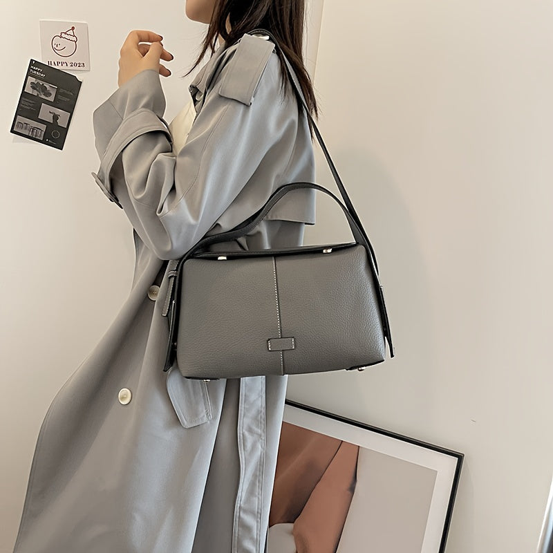realaiot  Luxury Solid Color Handbag, Fashion PU Leather Crossbody Bag, Women's Simple Shoulder Purse