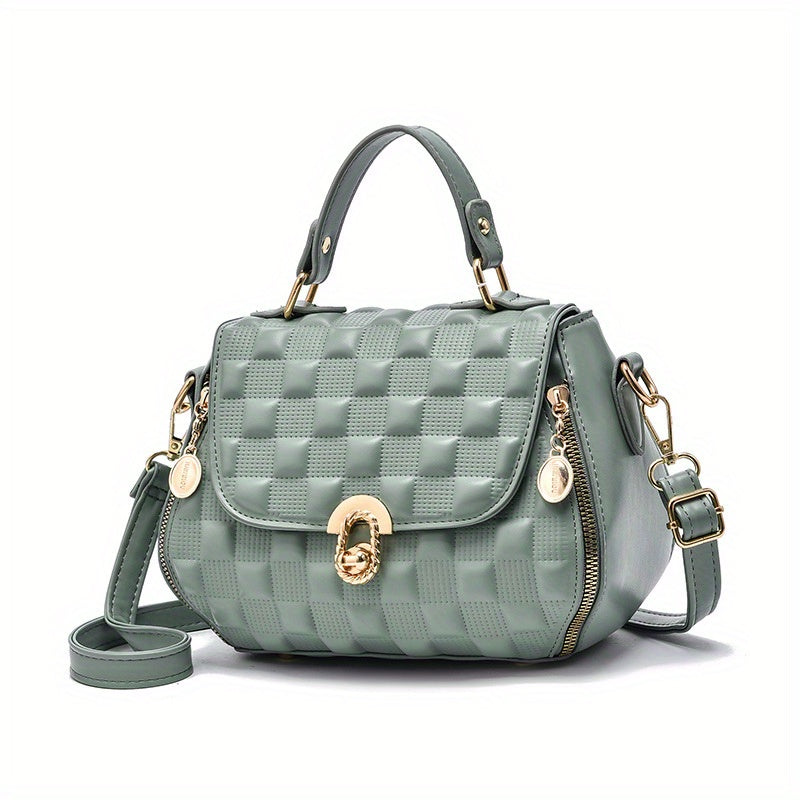 Classic Square Shoulder Bag, Plaid Embossed Satchel Bag, Women's All-Match Crossbody Bag